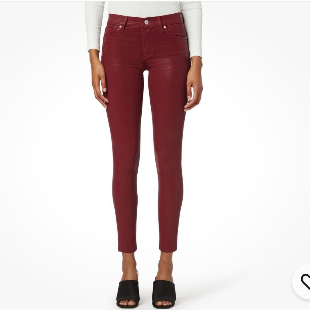 Hudson Nico Mid-Rise Coated Super-Skinny Ankle Jeans In Cabernet Coated